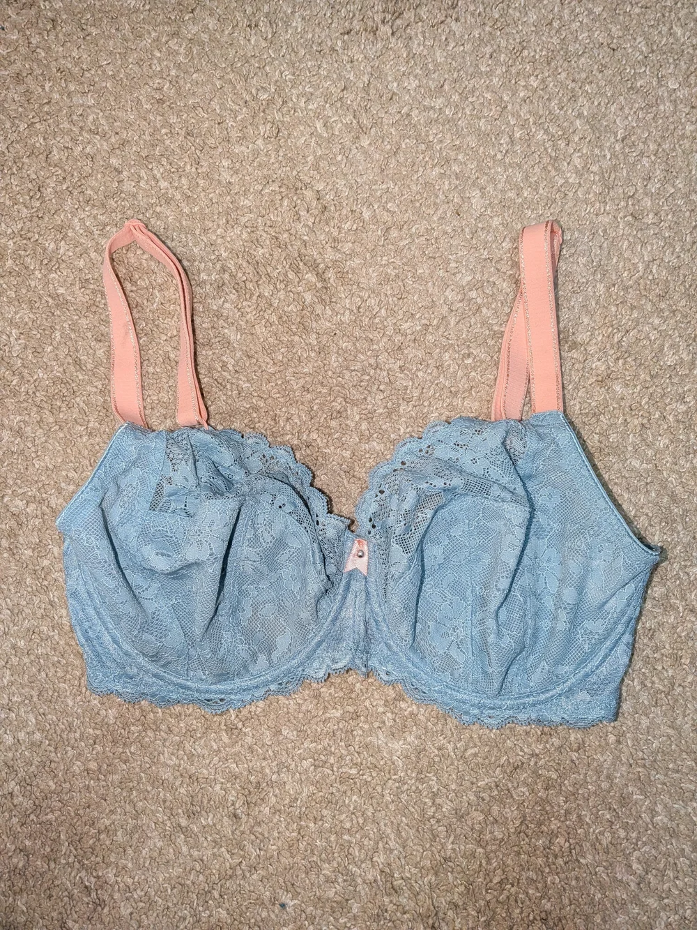 Freya Light Sage Green Lace Underwire Bra with Peach Straps